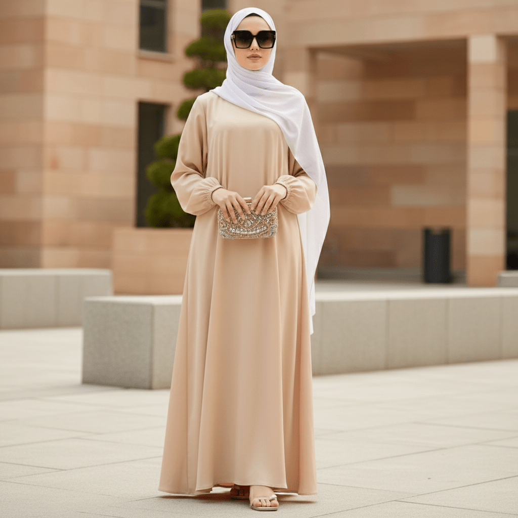 Mariam's Collection Modest Luxury Premium Satin Abaya | Umbrella Cut A-Line Abaya with Pockets (MA311) — detail shot 7