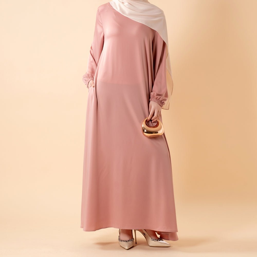 Mariam's Collection Modest Luxury Premium Satin Abaya | Umbrella Cut A-Line Abaya with Pockets (MA311) — main product shot