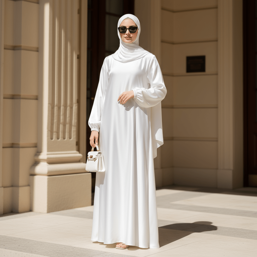 Mariam's Collection Modest Luxury Premium Satin Abaya | Umbrella Cut A-Line Abaya with Pockets (MA311) — detail shot 10