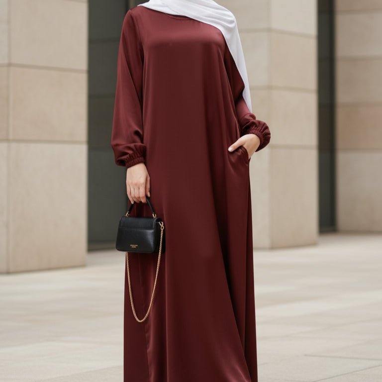 Mariam's Collection Modest Luxury Premium Satin Abaya | Umbrella Cut A-Line Abaya with Pockets (MA311) — detail shot 8