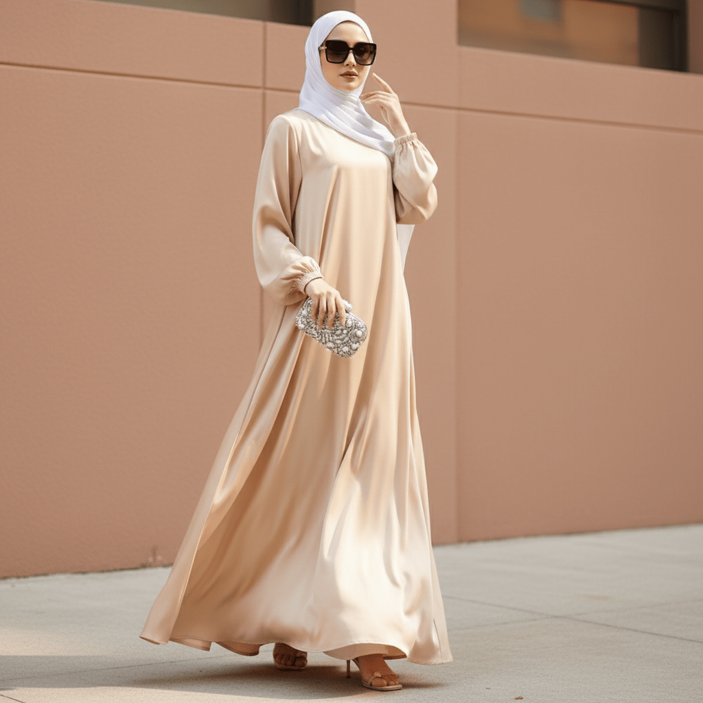 Mariam's Collection Modest Luxury Premium Satin Abaya | Umbrella Cut A-Line Abaya with Pockets (MA311) — detail shot 6