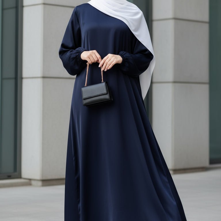 Mariam's Collection Modest Luxury Premium Satin Abaya | Umbrella Cut A-Line Abaya with Pockets (MA311) — main product shot