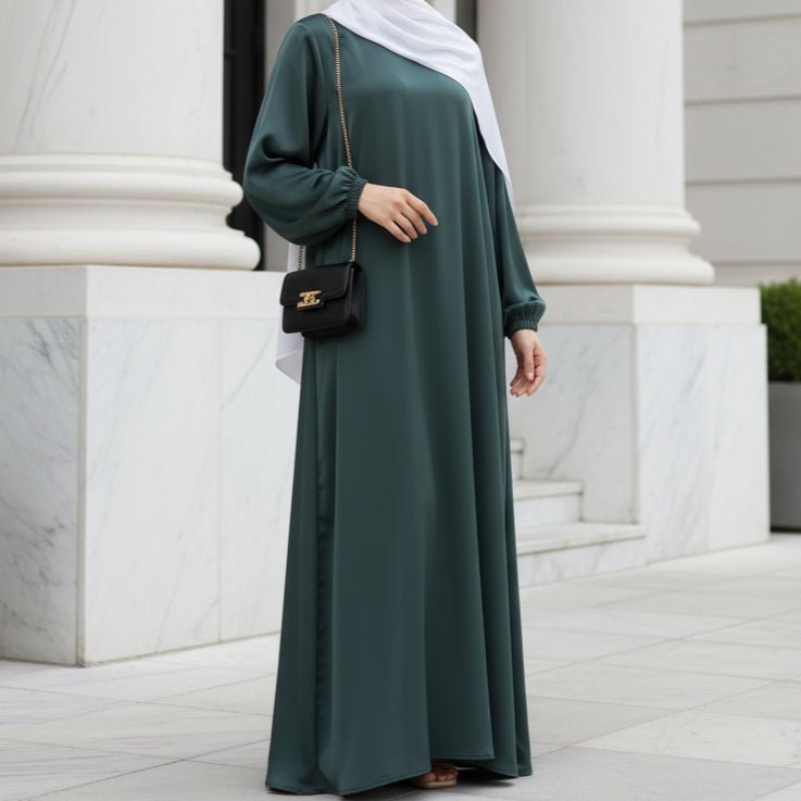 Mariam's Collection Modest Luxury Premium Satin Abaya | Umbrella Cut A-Line Abaya with Pockets (MA311) — construction detail