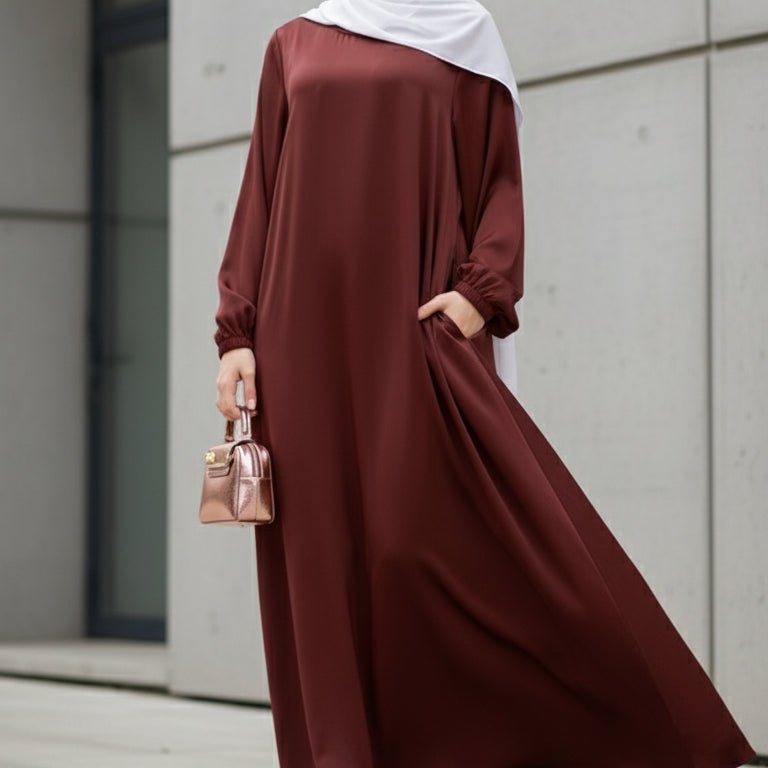 Mariam's Collection Modest Luxury Premium Satin Abaya | Umbrella Cut A-Line Abaya with Pockets (MA311) — detail shot 9