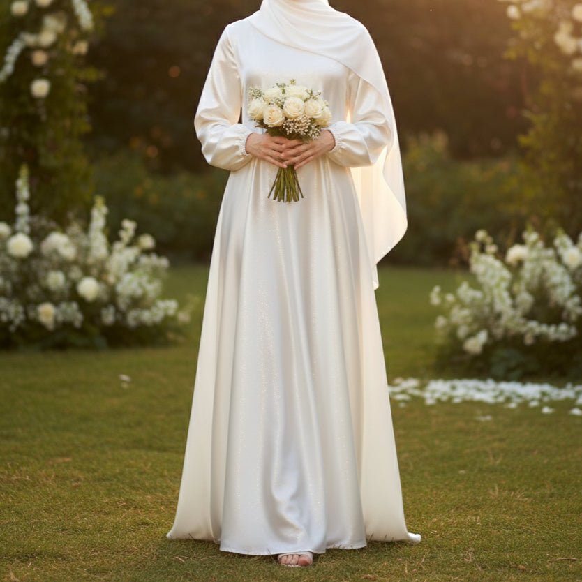 Mariam's Collection Modest Luxury Premium Satin Abaya | Umbrella Cut A-Line Abaya with Pockets (MA311) — comparison shot