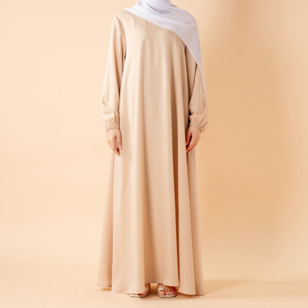 Mariam's Collection Modest Luxury Premium Satin Abaya | Umbrella Cut A-Line Abaya with Pockets (MA311) — size reference