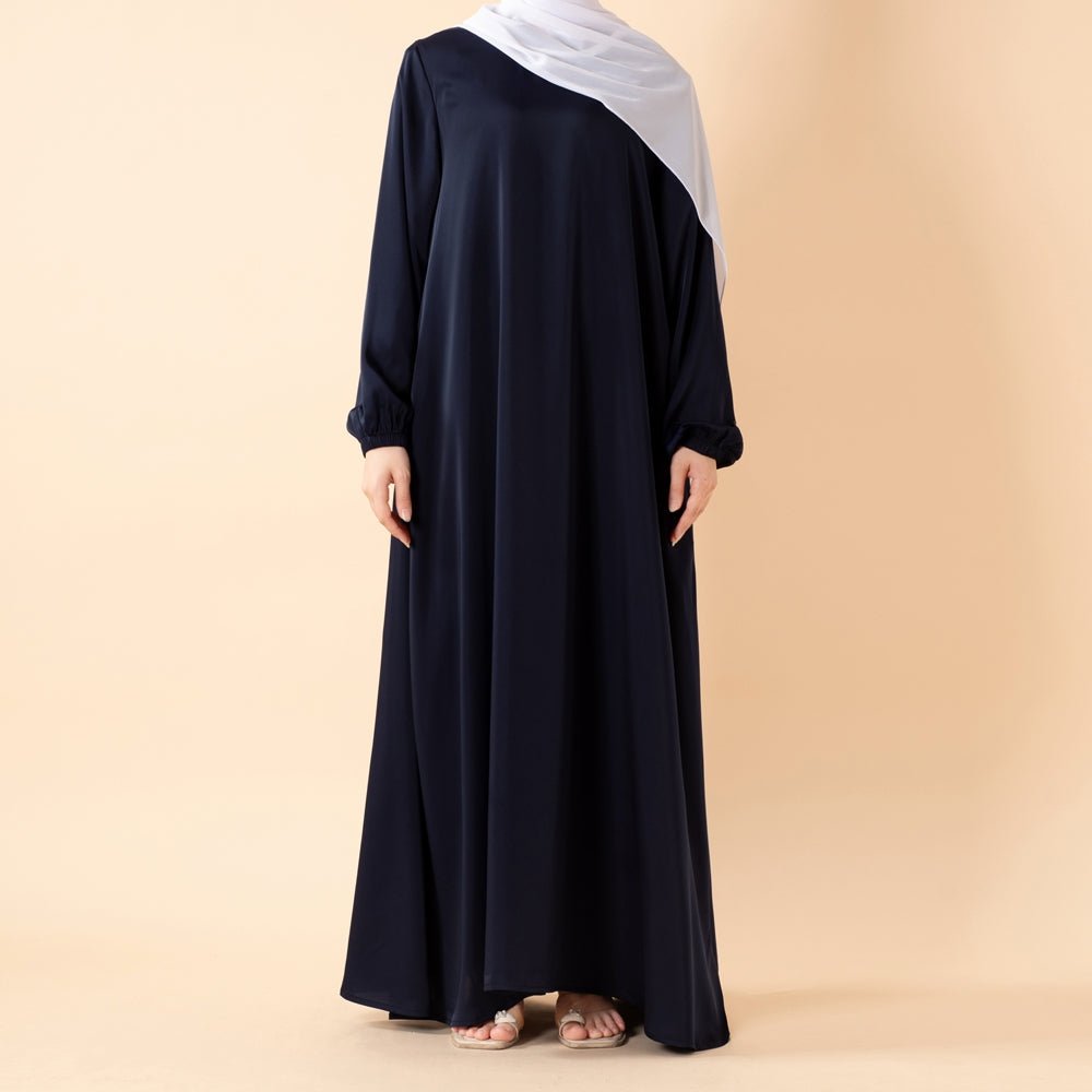 Mariam's Collection Modest Luxury Premium Satin Abaya | Umbrella Cut A-Line Abaya with Pockets (MA311) — side view