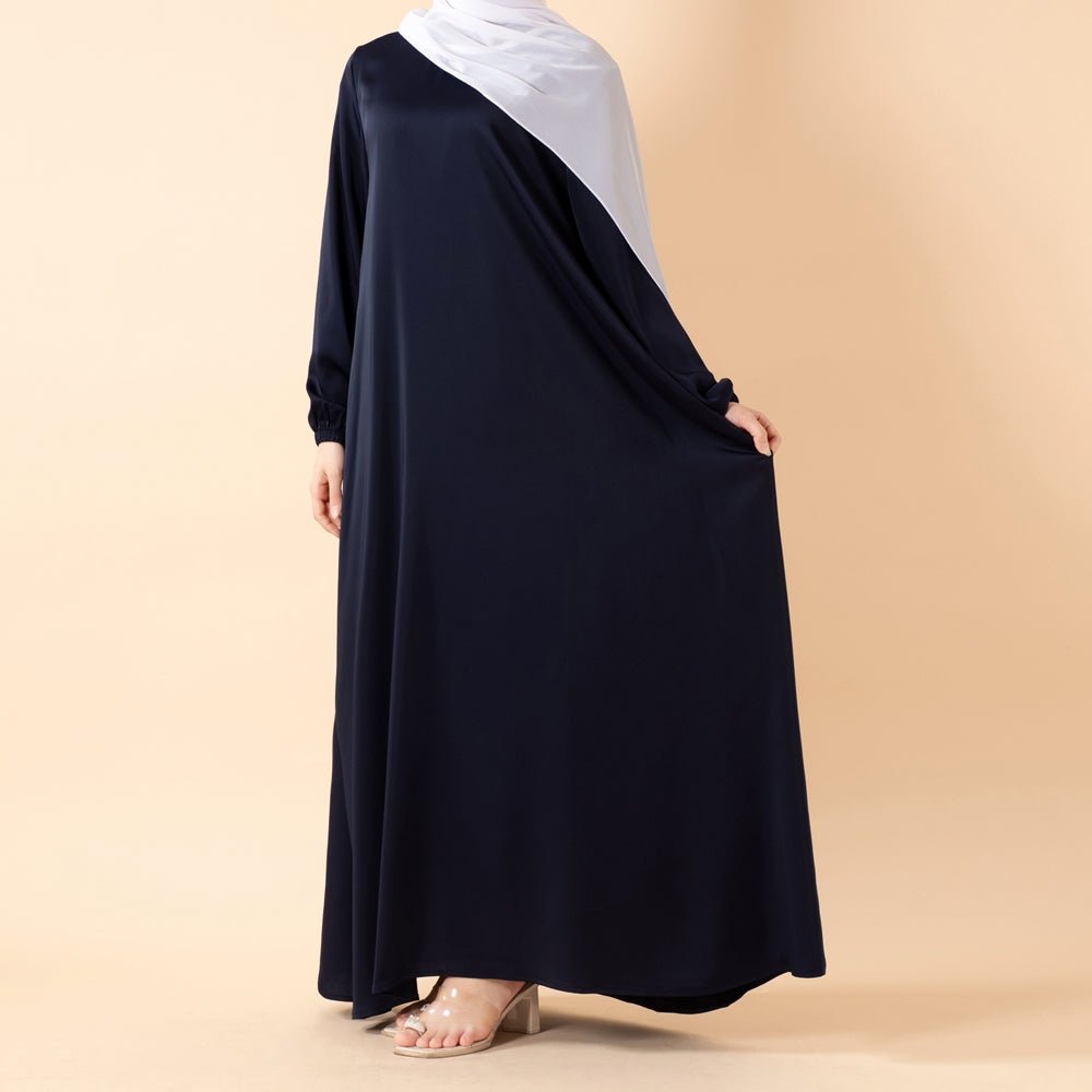 Mariam's Collection Modest Luxury Premium Satin Abaya | Umbrella Cut A-Line Abaya with Pockets (MA311) — back view