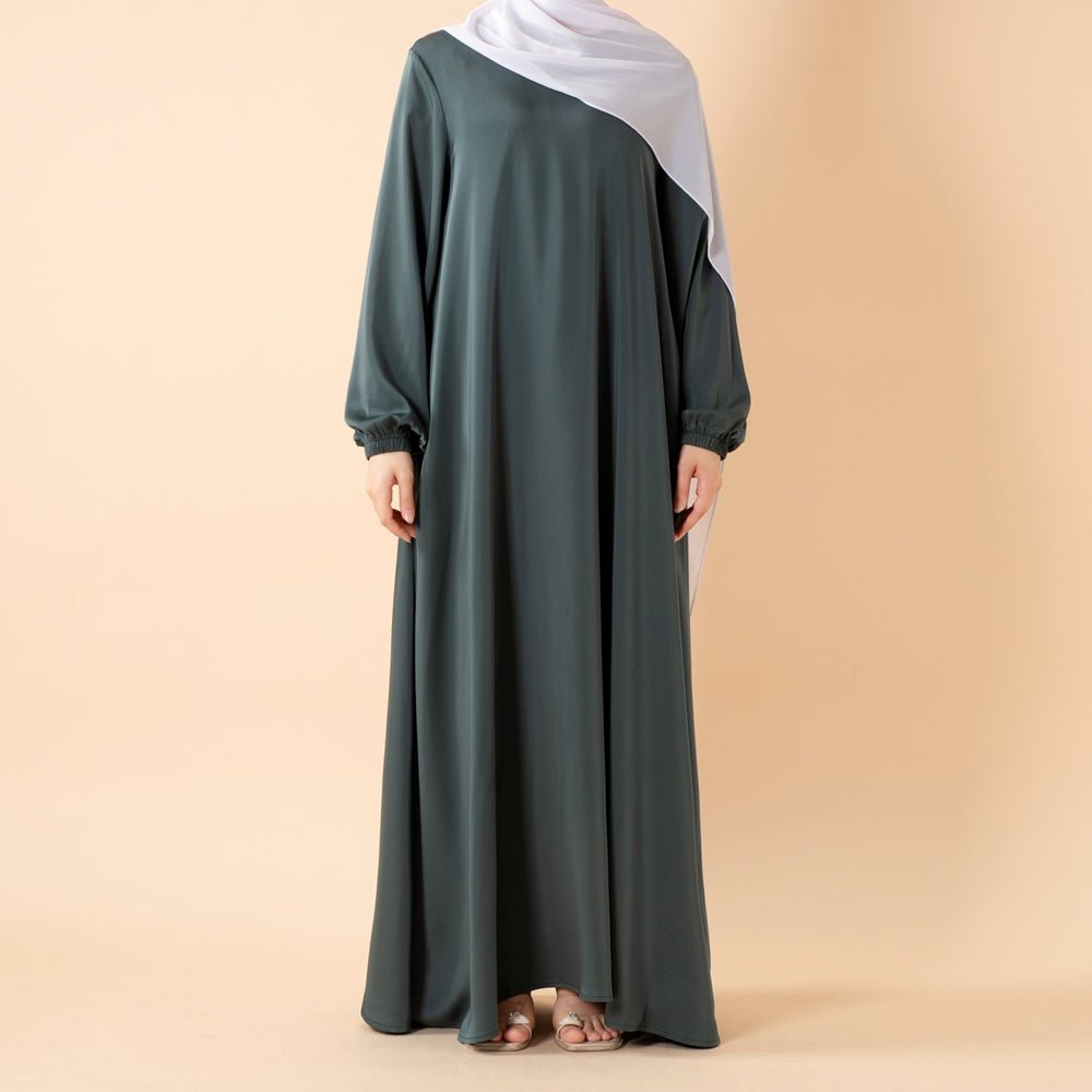 Mariam's Collection Modest Luxury Premium Satin Abaya | Umbrella Cut A-Line Abaya with Pockets (MA311) — alternative angle
