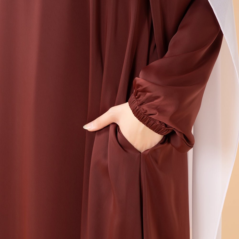 Mariam's Collection Modest Luxury Premium Satin Abaya | Umbrella Cut A-Line Abaya with Pockets (MA311) — fabric or material d