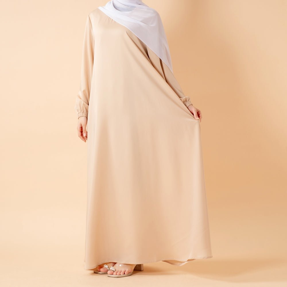 Mariam's Collection Modest Luxury Premium Satin Abaya | Umbrella Cut A-Line Abaya with Pockets (MA311) — color detail