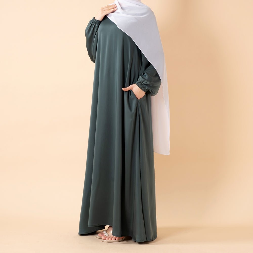 Mariam's Collection Modest Luxury Premium Satin Abaya | Umbrella Cut A-Line Abaya with Pockets (MA311) — feature highlight