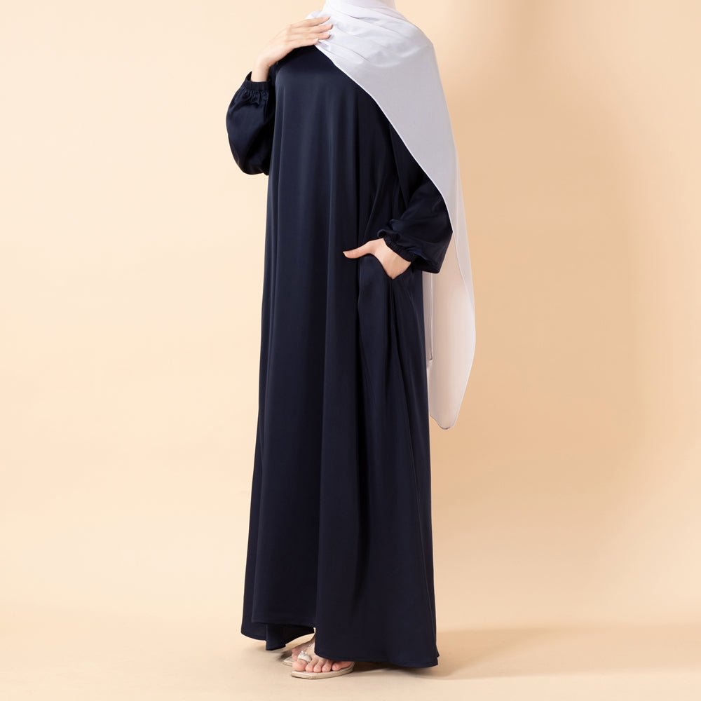 Mariam's Collection Modest Luxury Premium Satin Abaya | Umbrella Cut A-Line Abaya with Pockets (MA311) — fabric or material d