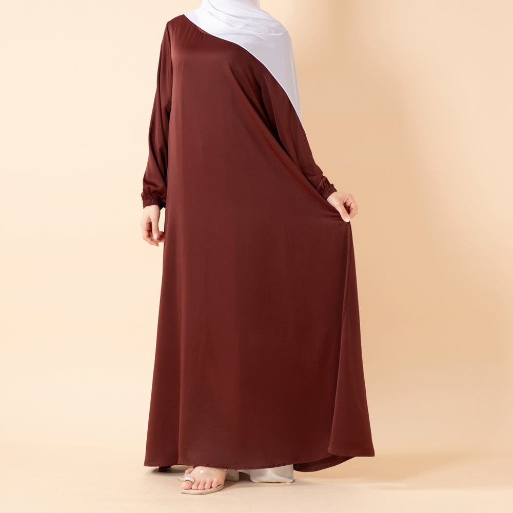 Mariam's Collection Modest Luxury Premium Satin Abaya | Umbrella Cut A-Line Abaya with Pockets (MA311) — comparison shot