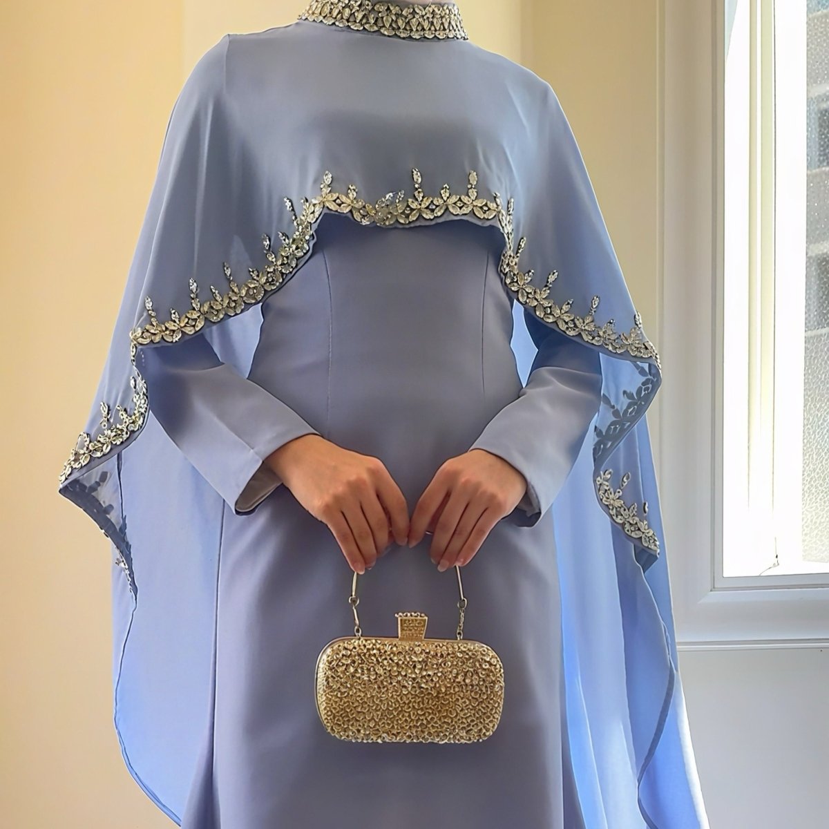 Mariam's Collection Celestial Rhinestone Cape Abaya | Luxury 2-Piece Set (MA251) — detail shot 6