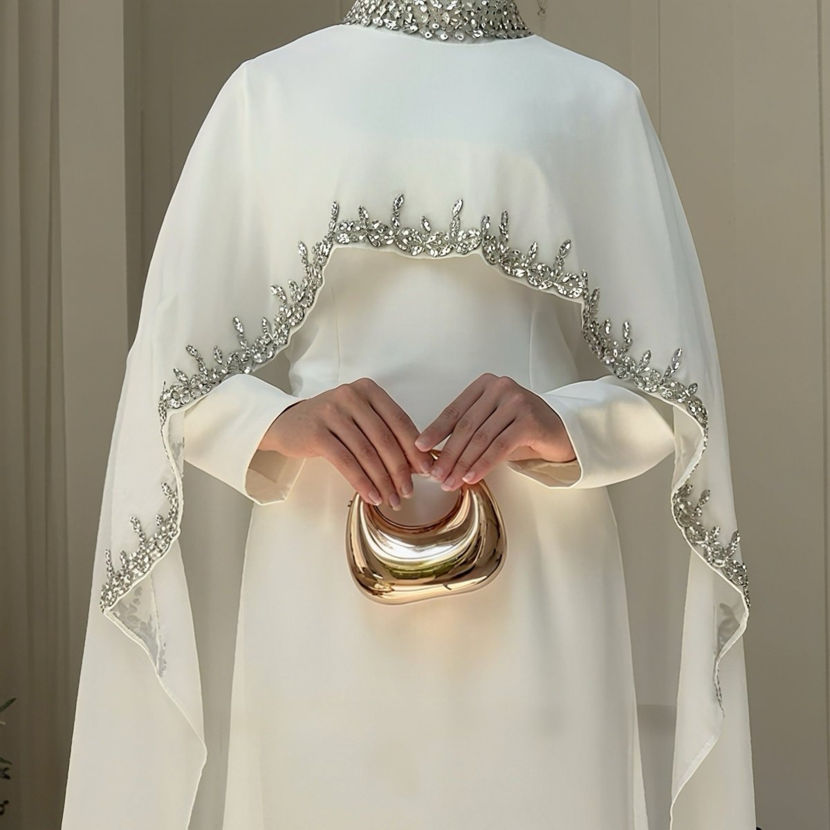 Mariam's Collection Celestial Rhinestone Cape Abaya | Luxury 2-Piece Set (MA251) — construction detail
