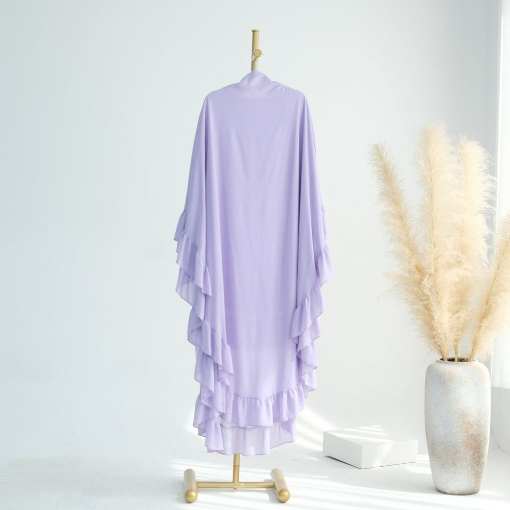 Soft Solid Color Muslim Hijabs with Flowy Cape Design |  Double-Layer Ruffle-Edged Big Swing Headscarf (MK023)