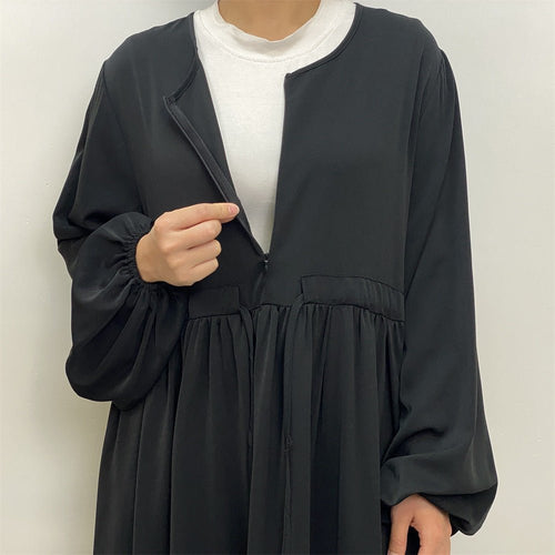 Modest Muslim Stretch Sleeve Front Zipper A-shaped Swing Pendulum Abaya (MA175)