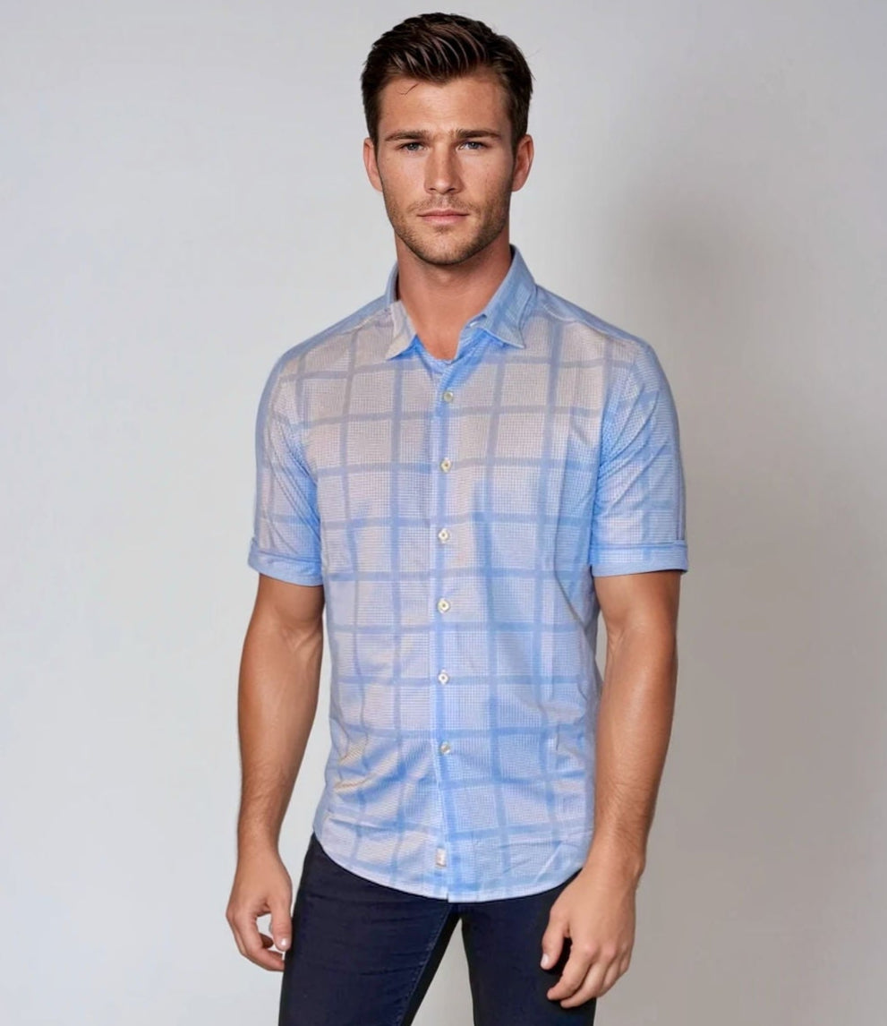 Buki Montauk Check Short Sleeve Tech Shirt — back view
