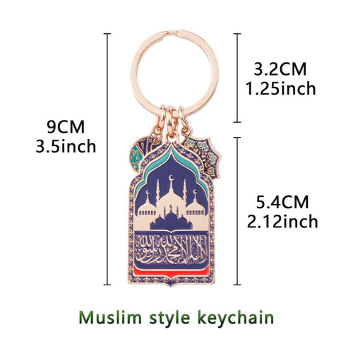 Mosque Keychain Car Hanger | Rose Gold Islamic Prayer Beads with Blue Enamel Mosque Charm(MAC254)