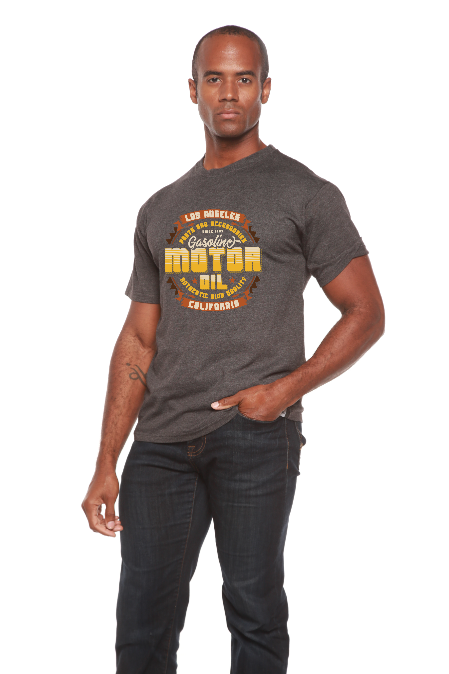 Spun Bamboo Motor oil Men's Bamboo Viscose/Organic Cotton Short Sleeve Graphic T-Shirt — alternative angle