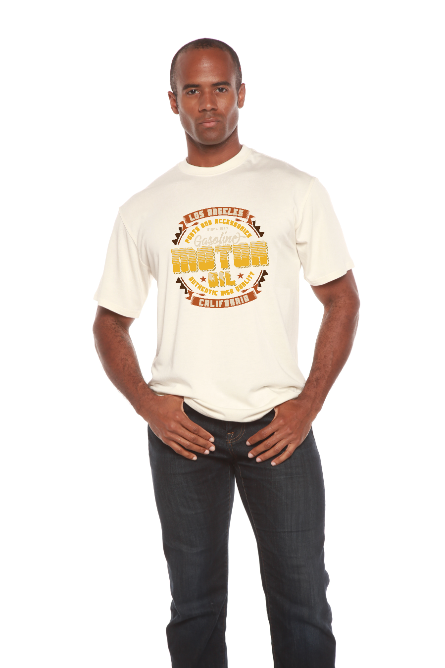 Spun Bamboo Motor oil Men's Bamboo Viscose/Organic Cotton Short Sleeve Graphic T-Shirt — packaging