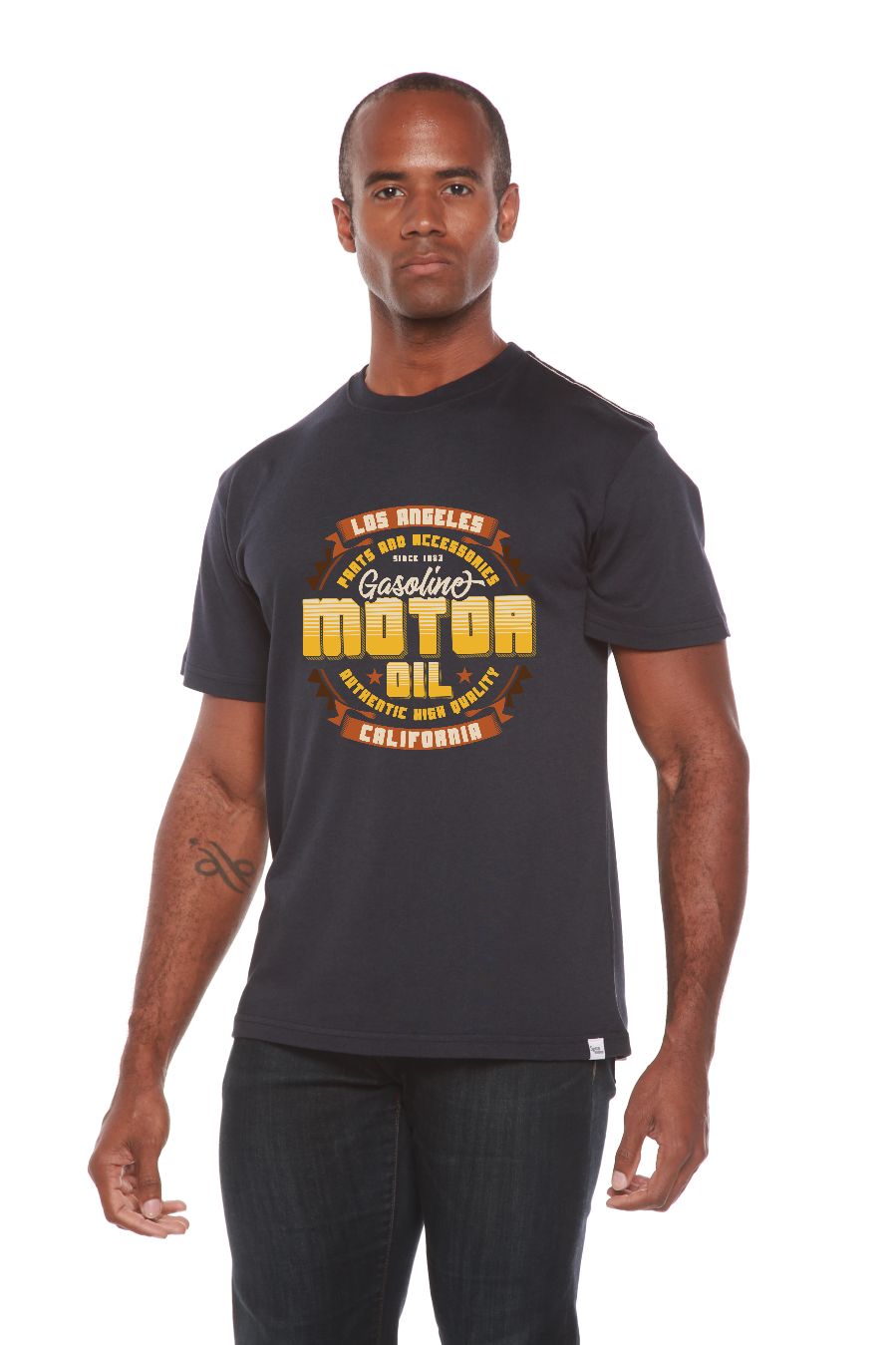 Spun Bamboo Motor oil Men's Bamboo Viscose/Organic Cotton Short Sleeve Graphic T-Shirt — lifestyle context