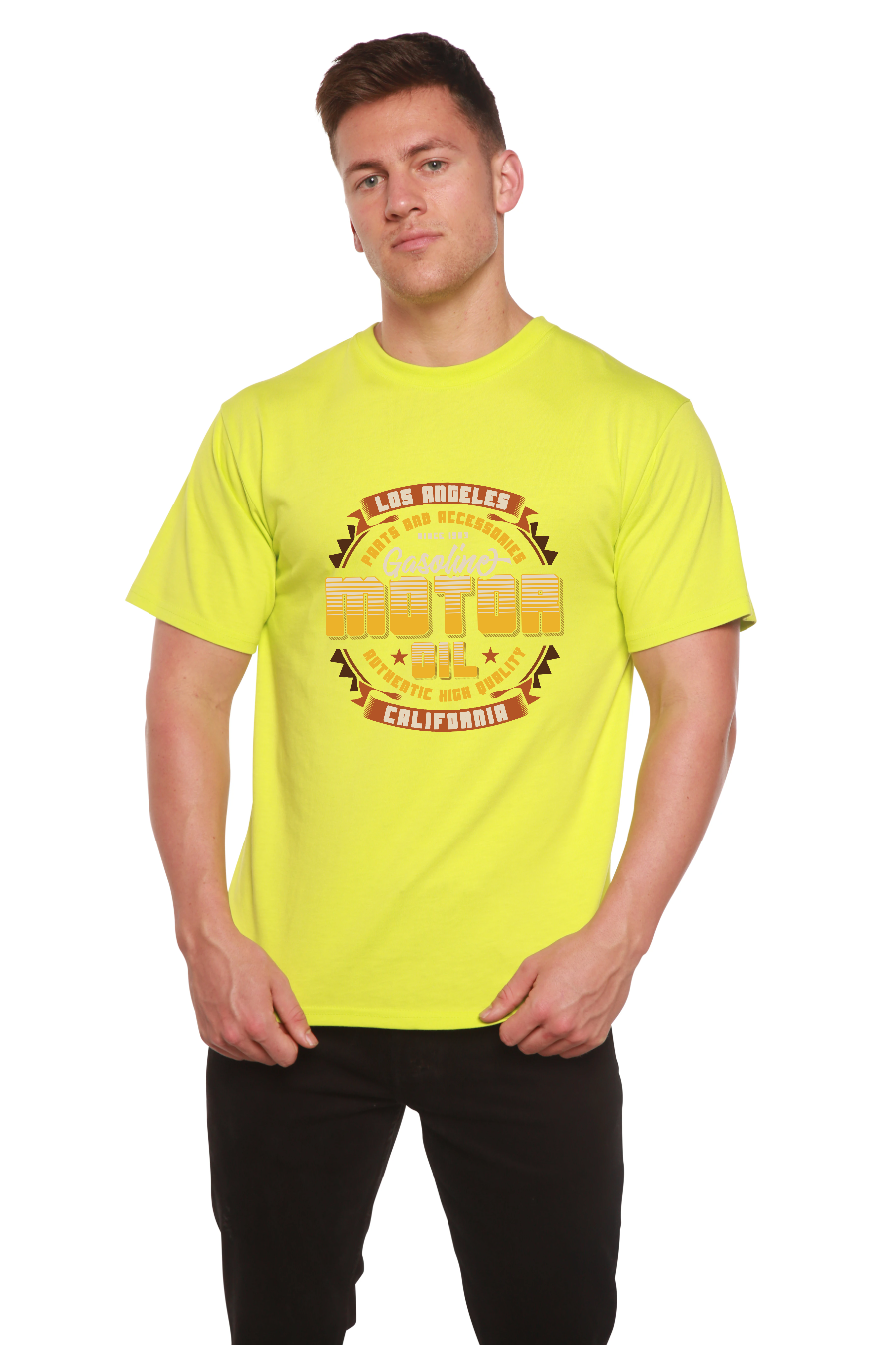 Spun Bamboo Motor oil Men's Bamboo Viscose/Organic Cotton Short Sleeve Graphic T-Shirt — color detail