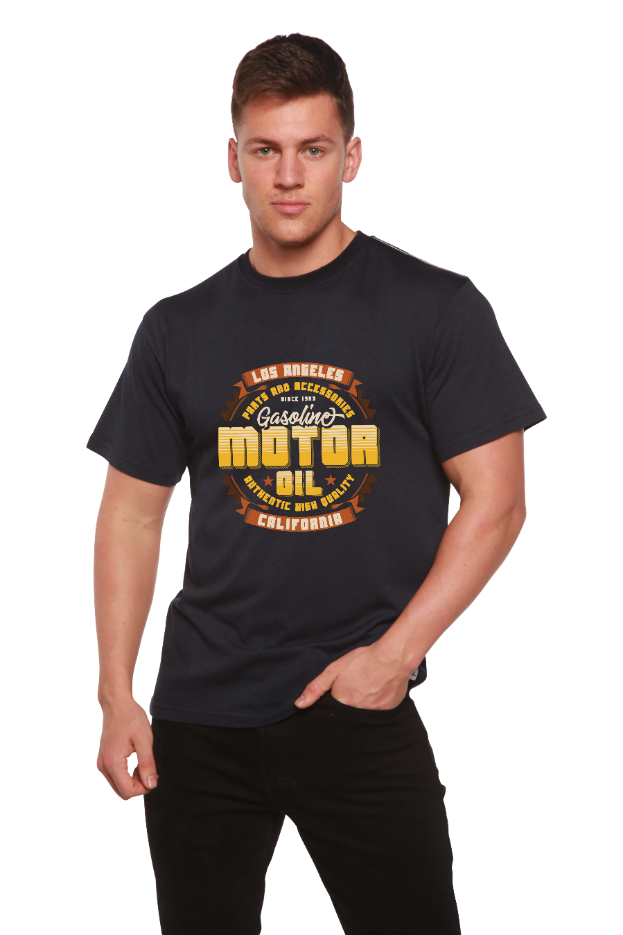 Spun Bamboo Motor oil Men's Bamboo Viscose/Organic Cotton Short Sleeve Graphic T-Shirt — comparison shot