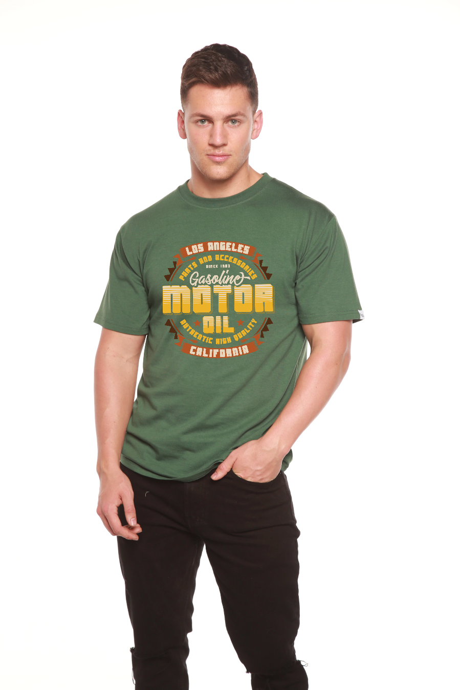 Spun Bamboo Motor oil Men's Bamboo Viscose/Organic Cotton Short Sleeve Graphic T-Shirt — feature highlight