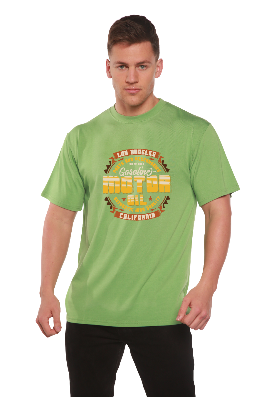 Spun Bamboo Motor oil Men's Bamboo Viscose/Organic Cotton Short Sleeve Graphic T-Shirt — back view