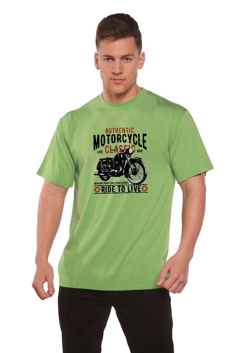 Spun Bamboo Motorcycle Classic Men's Bamboo Viscose/Organic Cotton Short Sleeve Graphic T-Shirt — side view