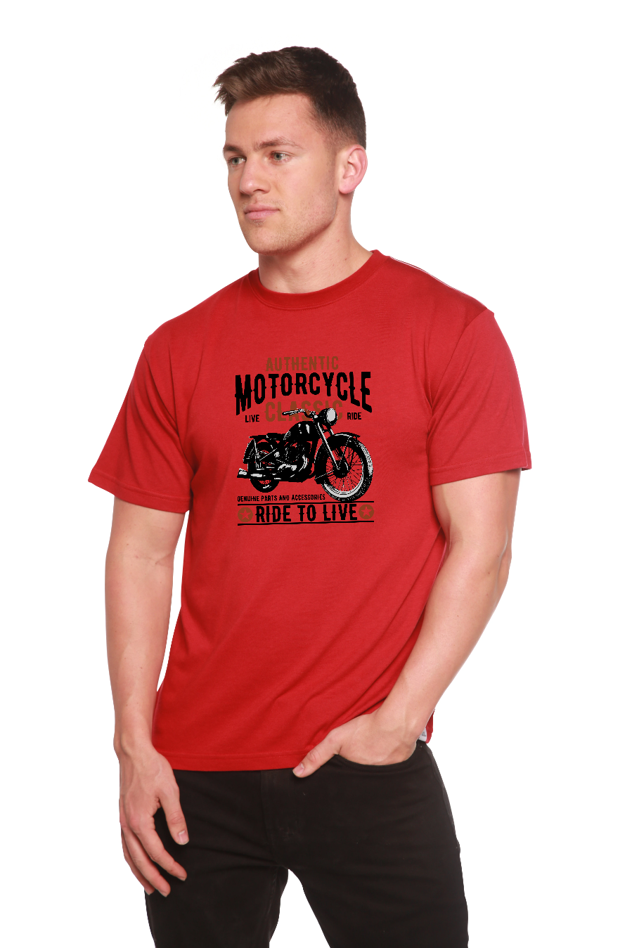 Spun Bamboo Motorcycle Classic Men's Bamboo Viscose/Organic Cotton Short Sleeve Graphic T-Shirt — comparison shot