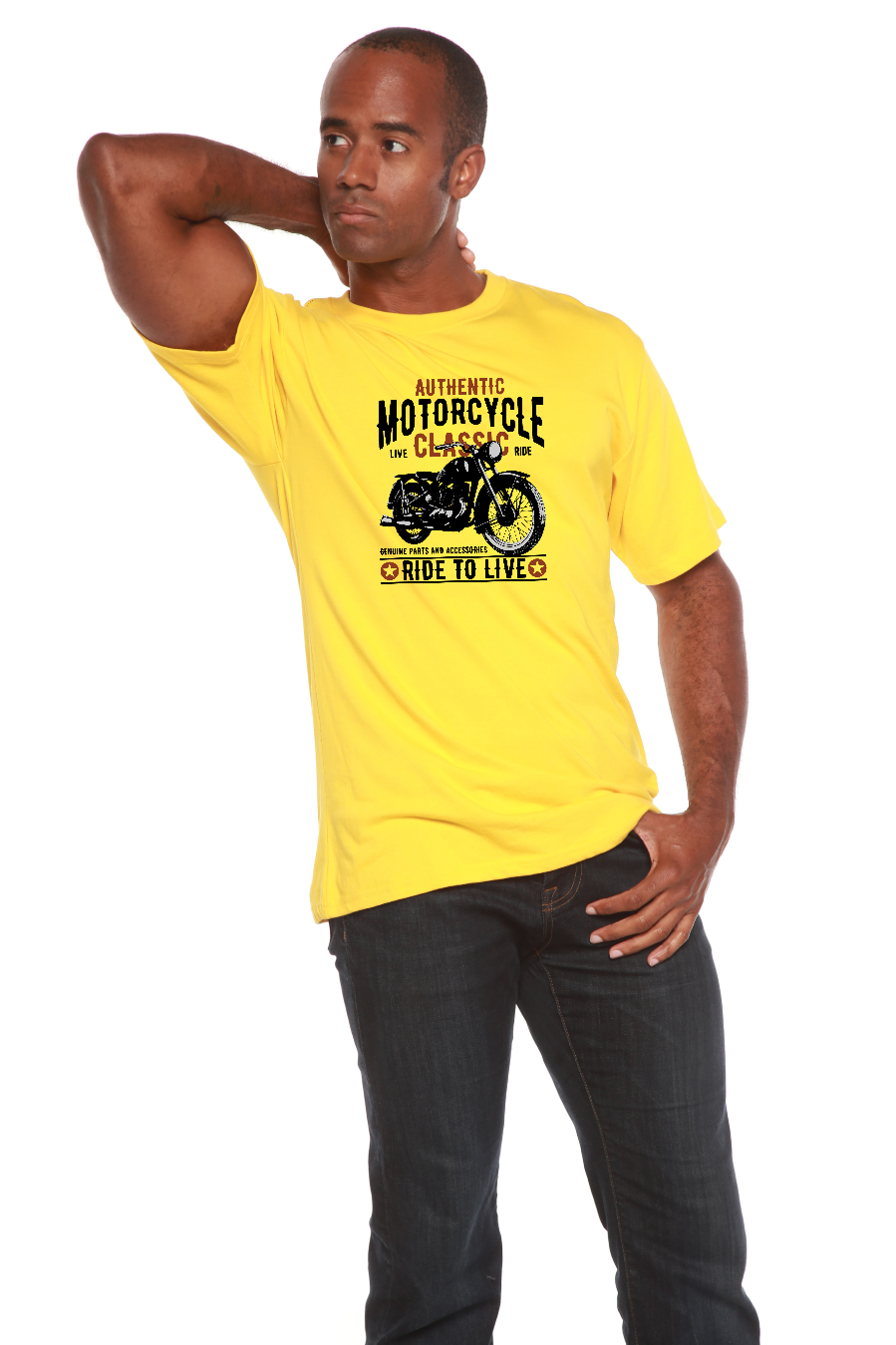 Spun Bamboo Motorcycle Classic Men's Bamboo Viscose/Organic Cotton Short Sleeve Graphic T-Shirt — in-use photo