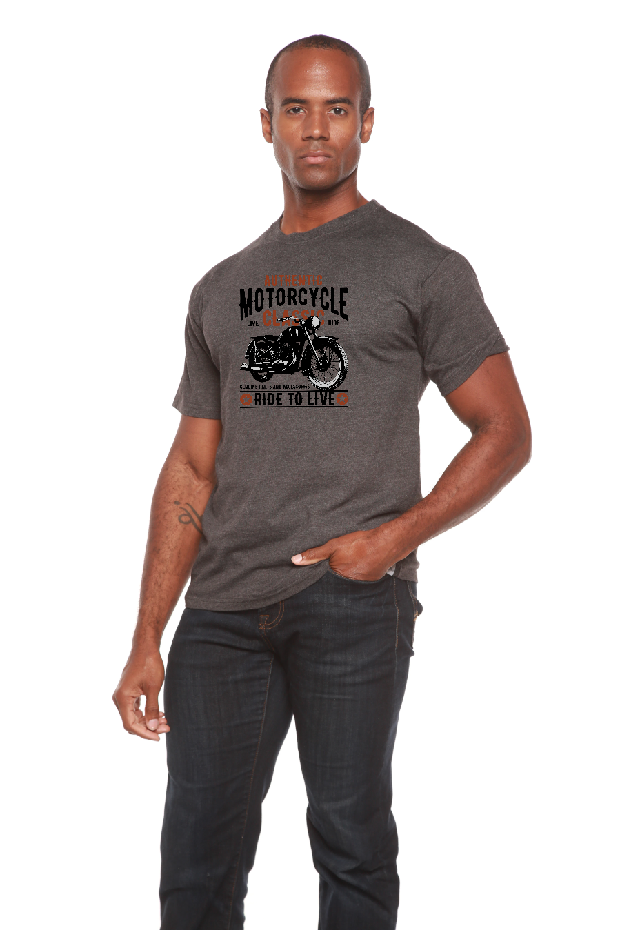 Spun Bamboo Motorcycle Classic Men's Bamboo Viscose/Organic Cotton Short Sleeve Graphic T-Shirt — back view