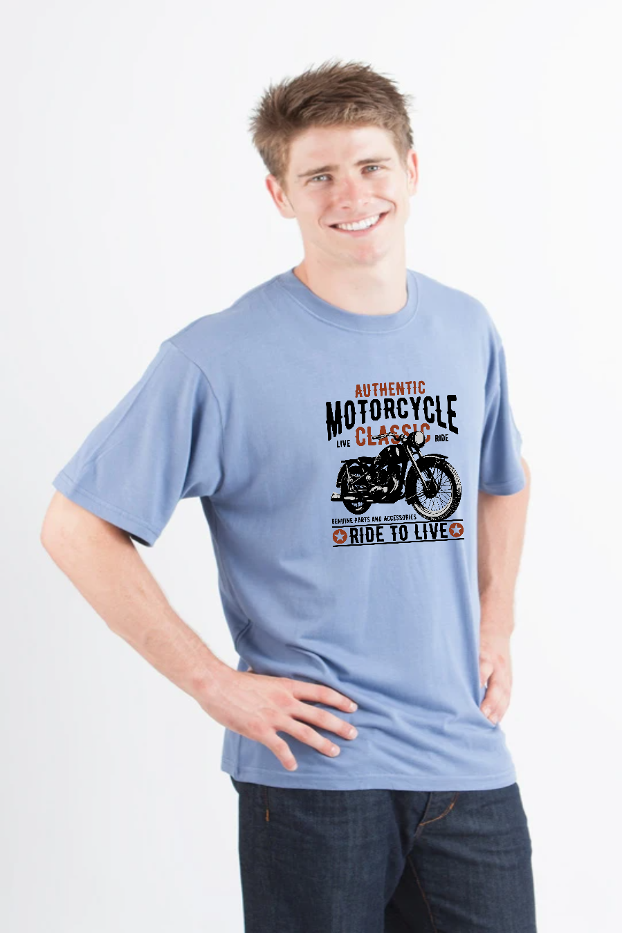 Spun Bamboo Motorcycle Classic Men's Bamboo Viscose/Organic Cotton Short Sleeve Graphic T-Shirt — alternative angle