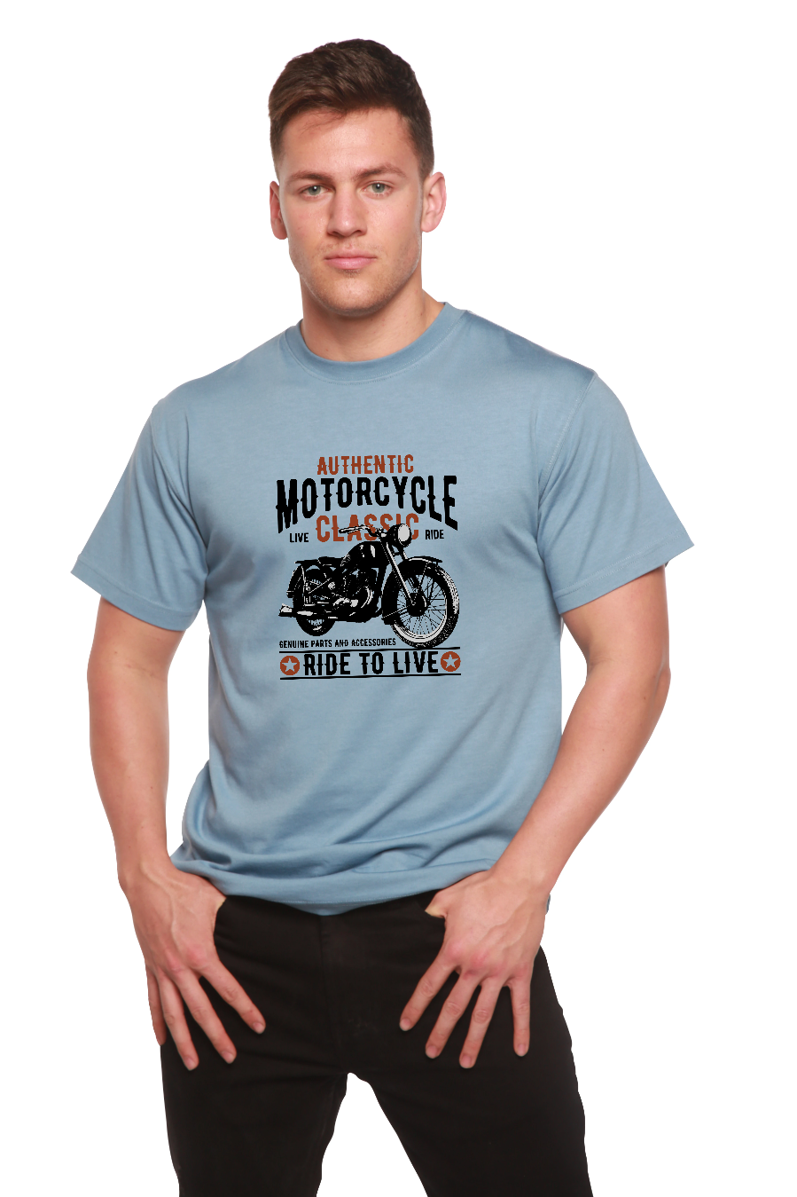 Spun Bamboo Motorcycle Classic Men's Bamboo Viscose/Organic Cotton Short Sleeve Graphic T-Shirt — fabric or material detail