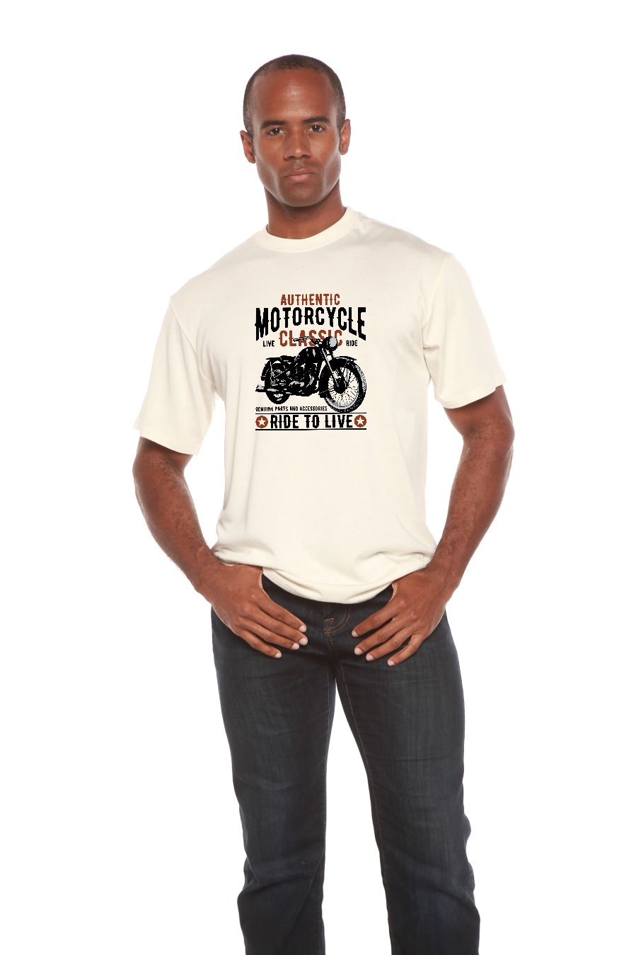 Spun Bamboo Motorcycle Classic Men's Bamboo Viscose/Organic Cotton Short Sleeve Graphic T-Shirt — size reference