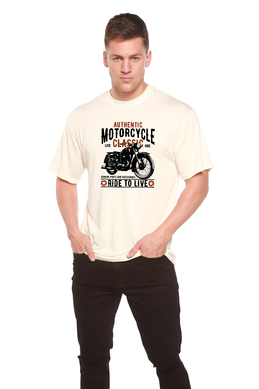 Spun Bamboo Motorcycle Classic Men's Bamboo Viscose/Organic Cotton Short Sleeve Graphic T-Shirt — lifestyle context