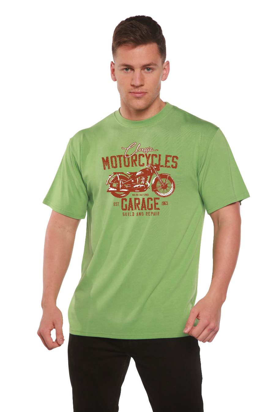 Spun Bamboo Motorcycles Garage Men's Bamboo Viscose/Organic Cotton Short Sleeve Graphic T-Shirt — side view