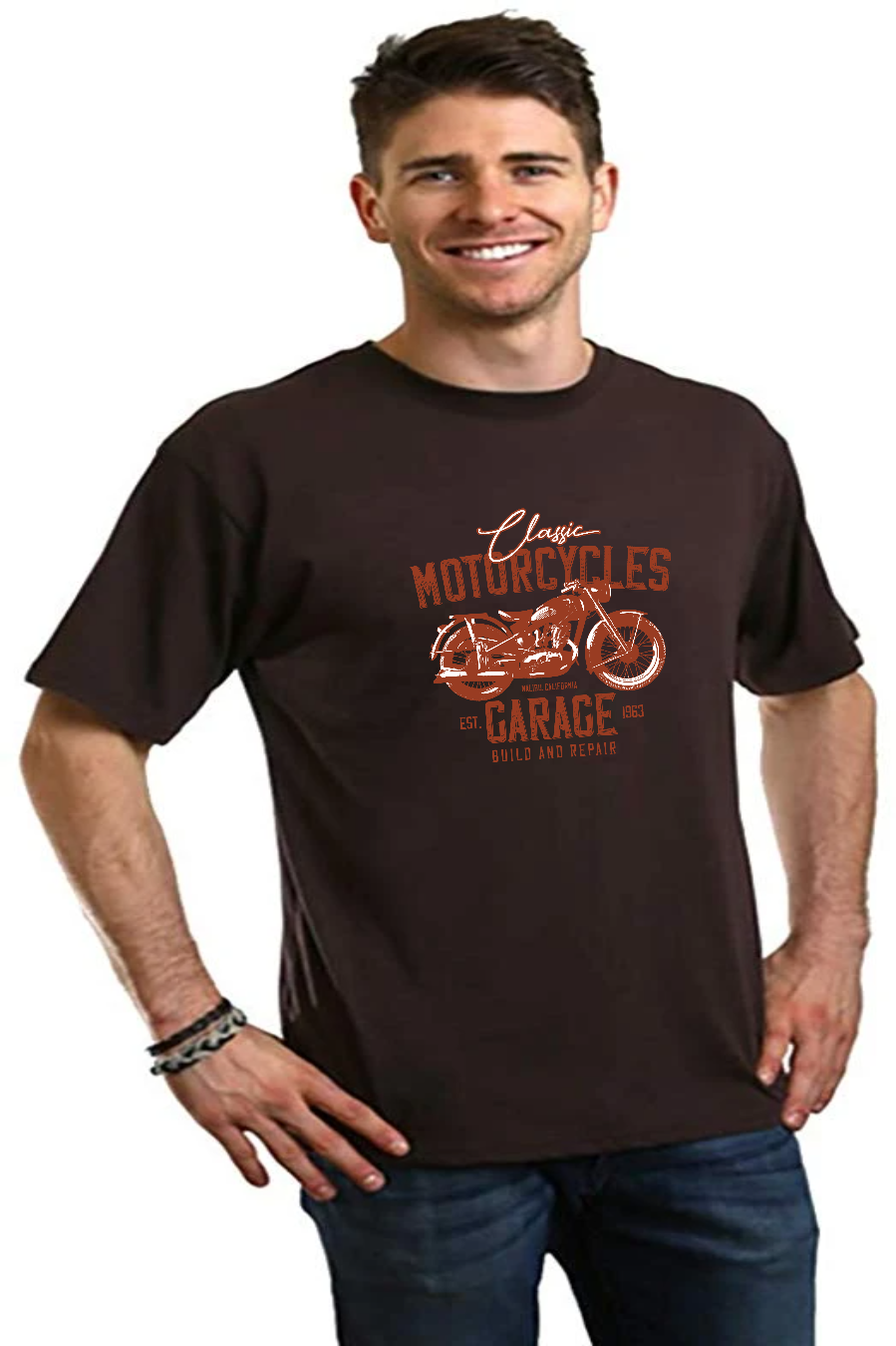 Spun Bamboo Motorcycles Garage Men's Bamboo Viscose/Organic Cotton Short Sleeve Graphic T-Shirt — lifestyle context