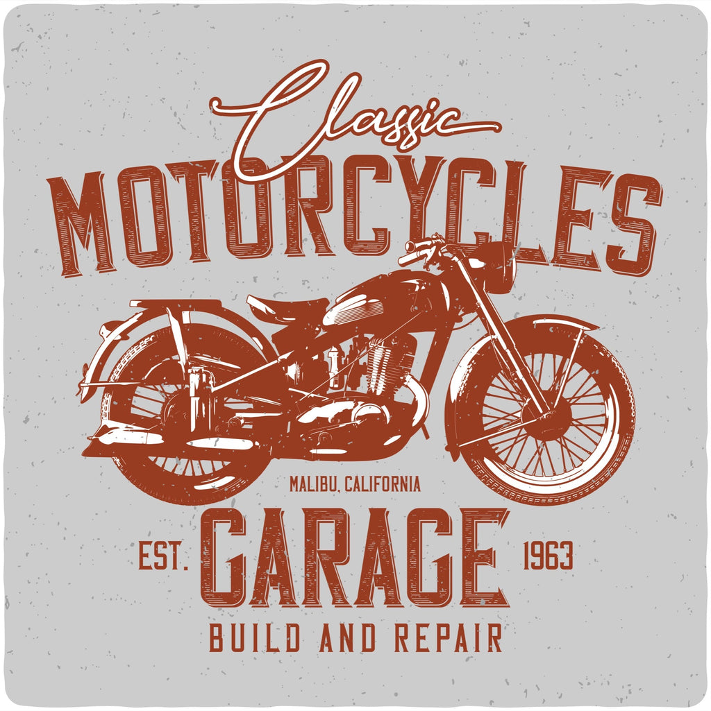 Spun Bamboo Motorcycles Garage Men's Bamboo Viscose/Organic Cotton Short Sleeve Graphic T-Shirt — detail close-up