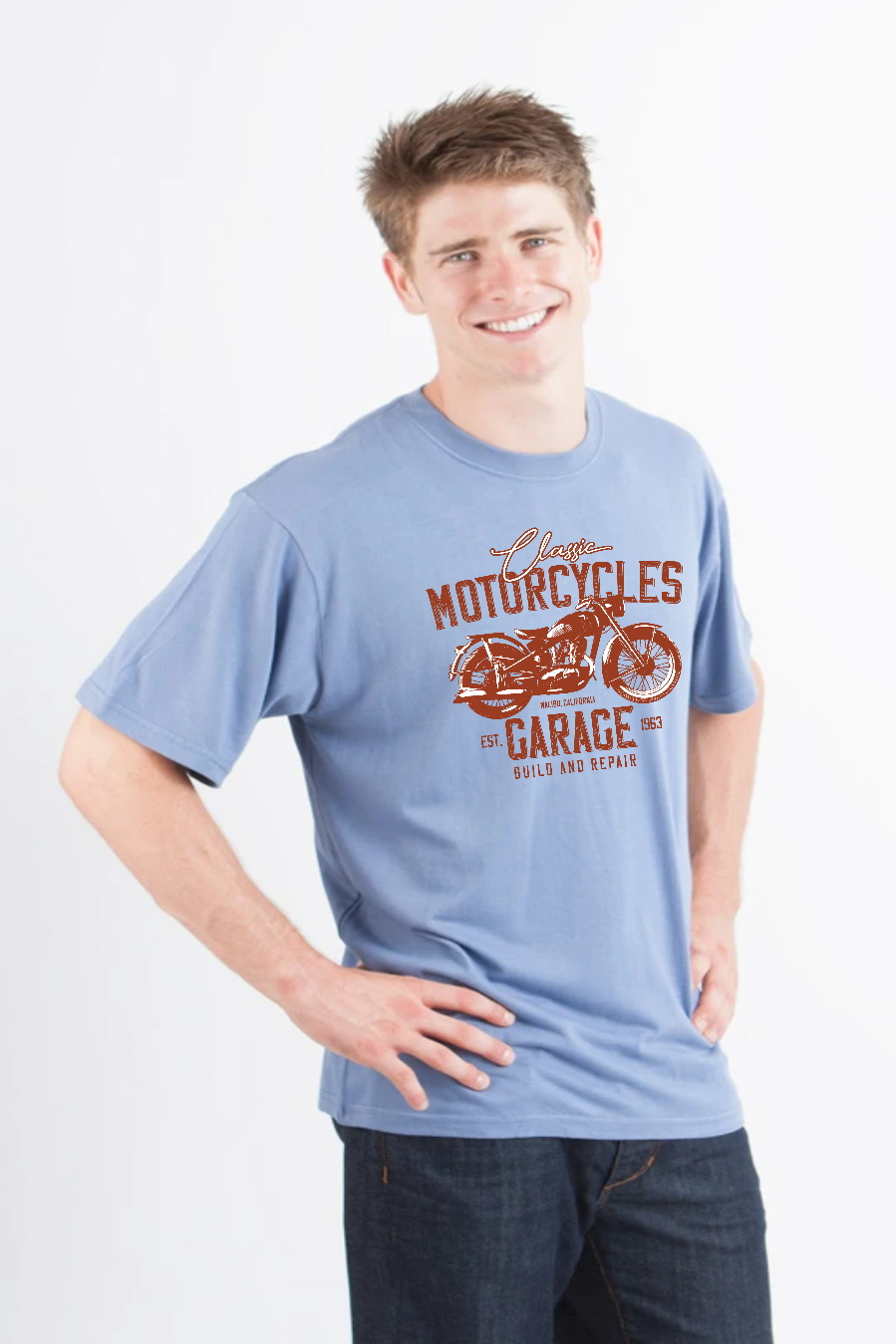 Spun Bamboo Motorcycles Garage Men's Bamboo Viscose/Organic Cotton Short Sleeve Graphic T-Shirt — alternative angle