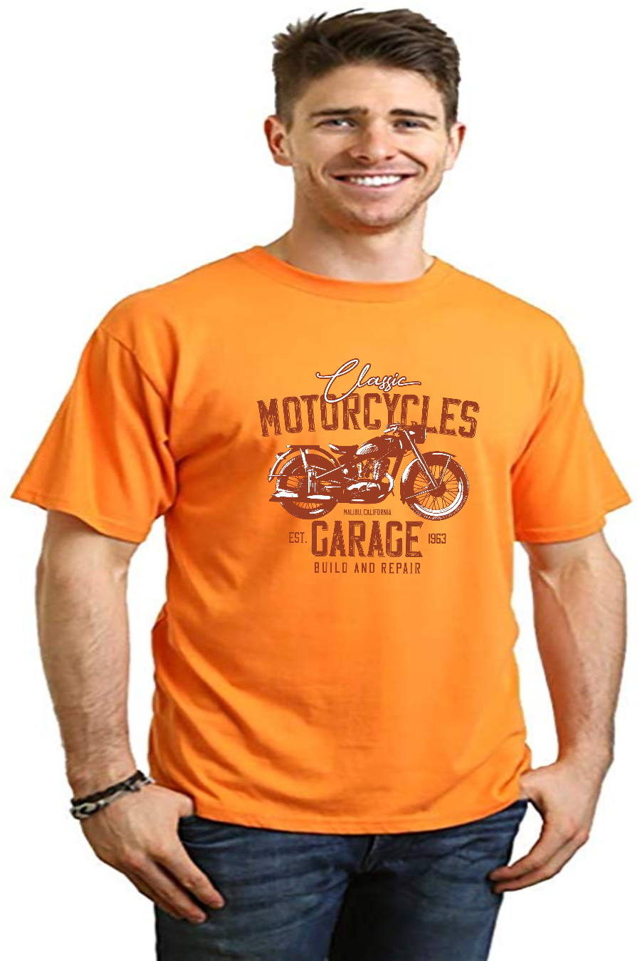 Spun Bamboo Motorcycles Garage Men's Bamboo Viscose/Organic Cotton Short Sleeve Graphic T-Shirt — fabric or material detail