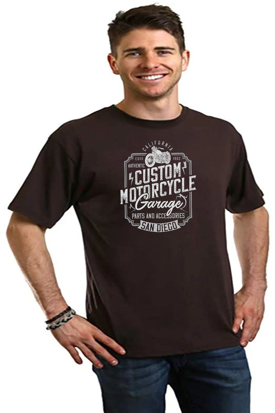 Spun Bamboo Mototrcycle Garage Men's Bamboo Viscose/Organic Cotton Short Sleeve Graphic T-Shirt — back view