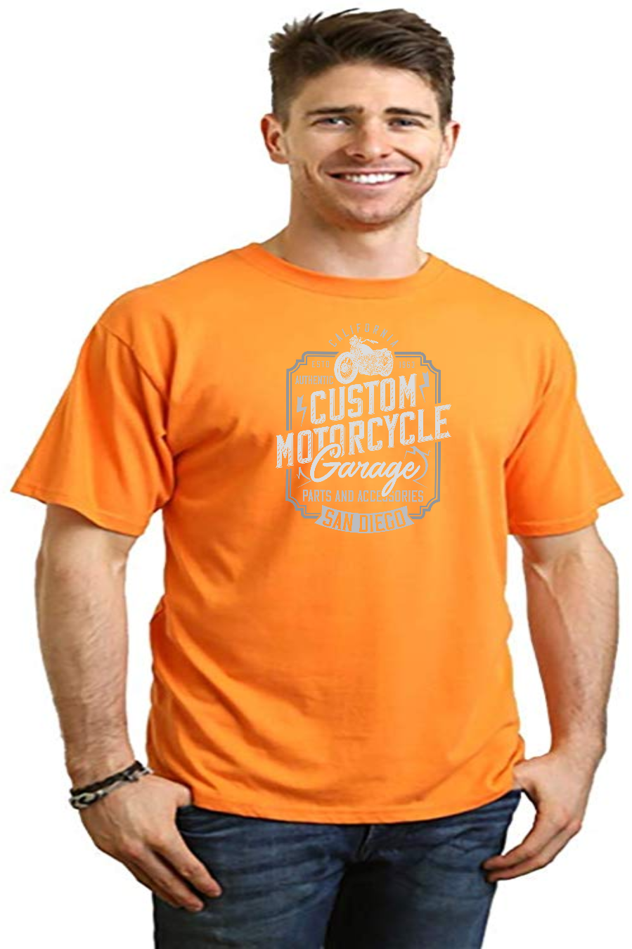 Spun Bamboo Mototrcycle Garage Men's Bamboo Viscose/Organic Cotton Short Sleeve Graphic T-Shirt — fabric or material detail