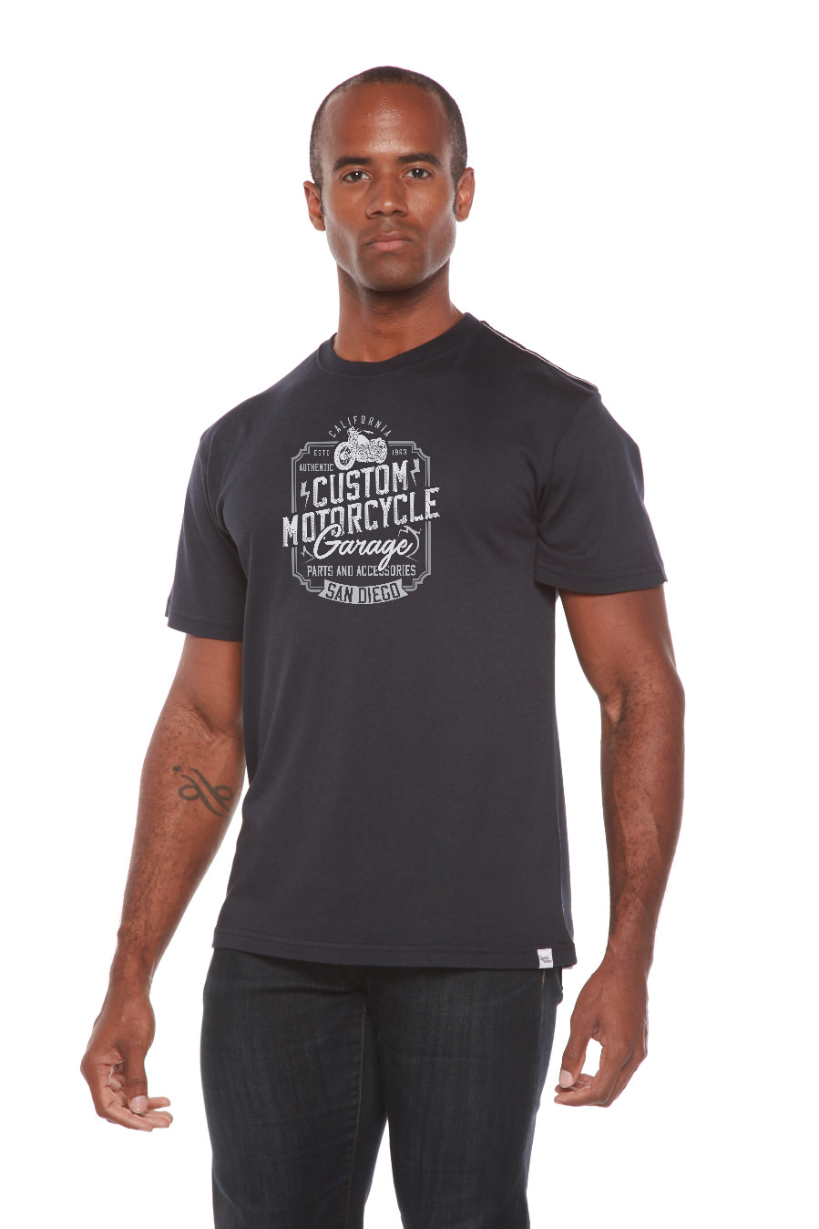 Spun Bamboo Mototrcycle Garage Men's Bamboo Viscose/Organic Cotton Short Sleeve Graphic T-Shirt — side view