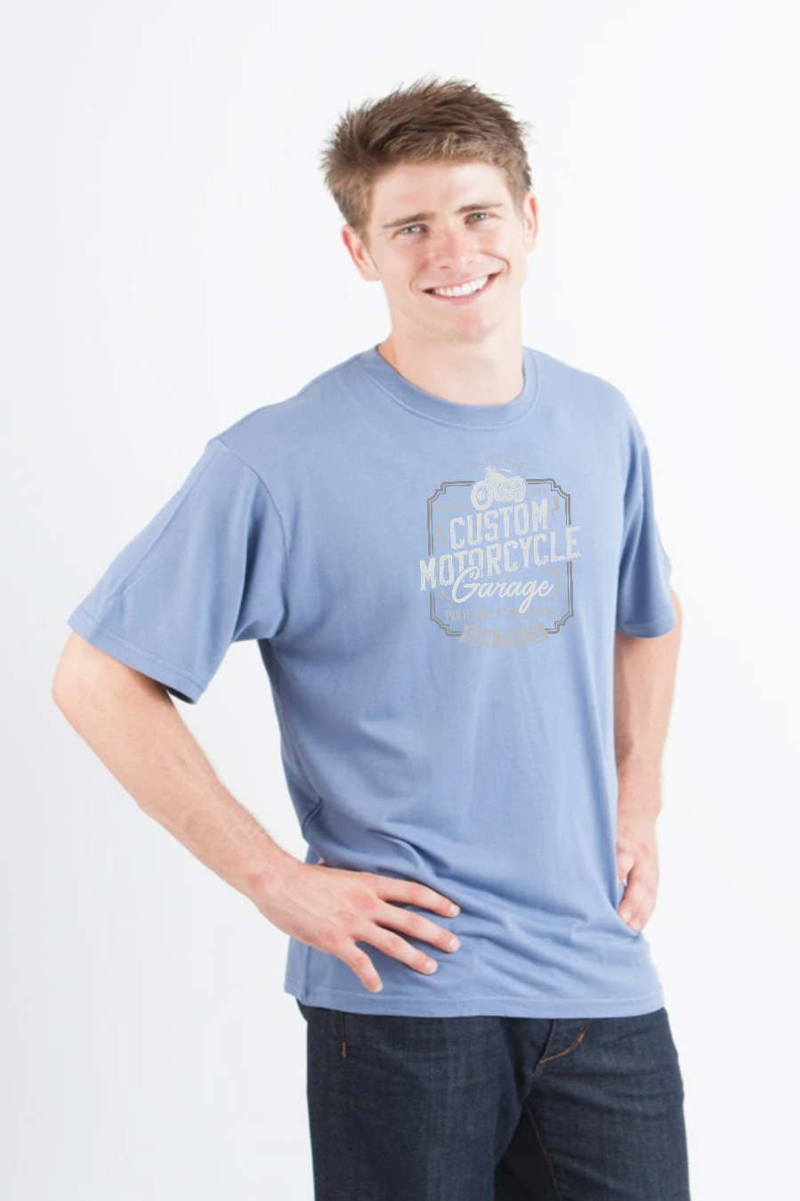 Spun Bamboo Mototrcycle Garage Men's Bamboo Viscose/Organic Cotton Short Sleeve Graphic T-Shirt — color detail