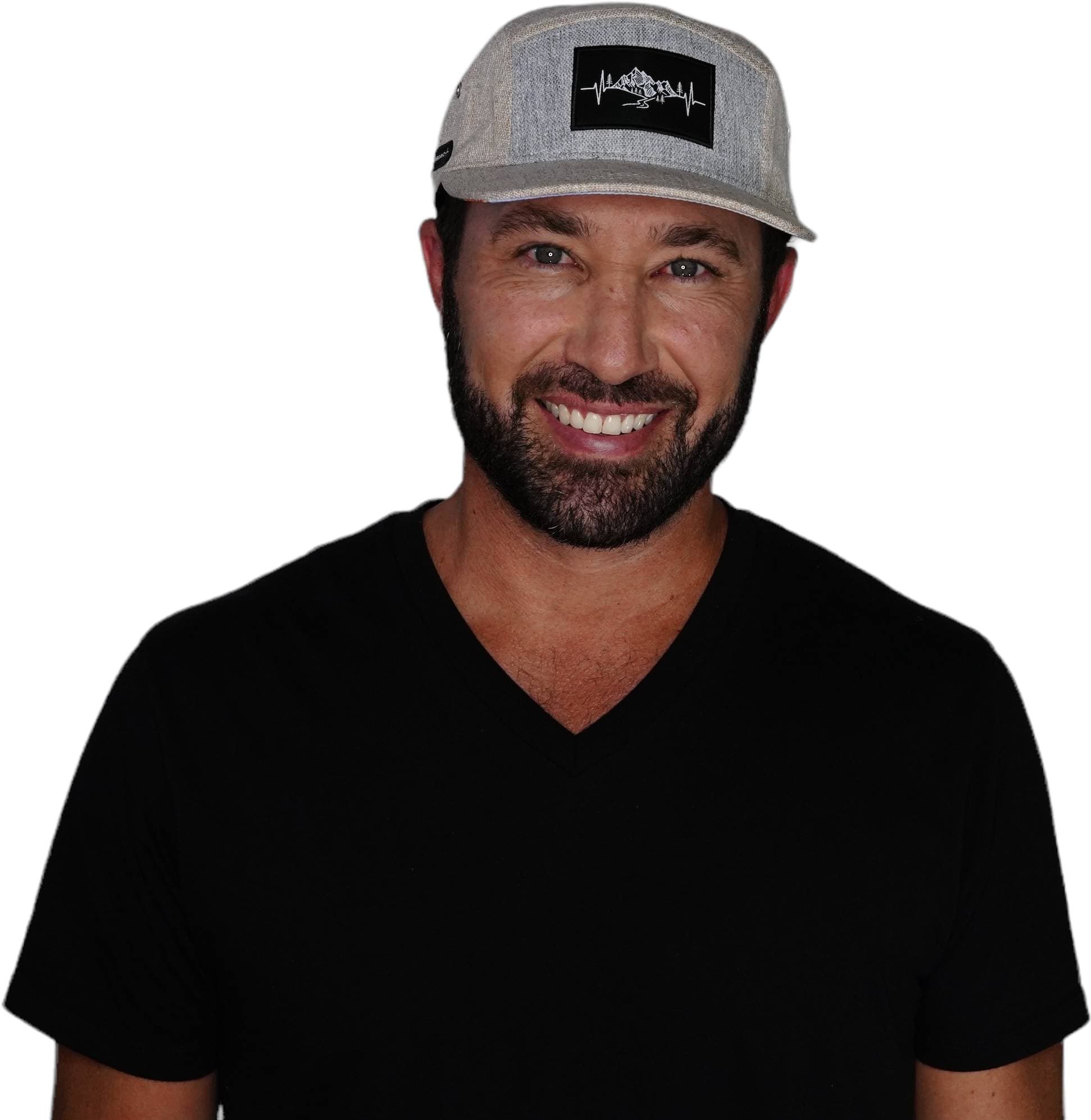 Mountains Hat - 5 Panel - Cream Hemp / Gray Hemp - Fabric Back
