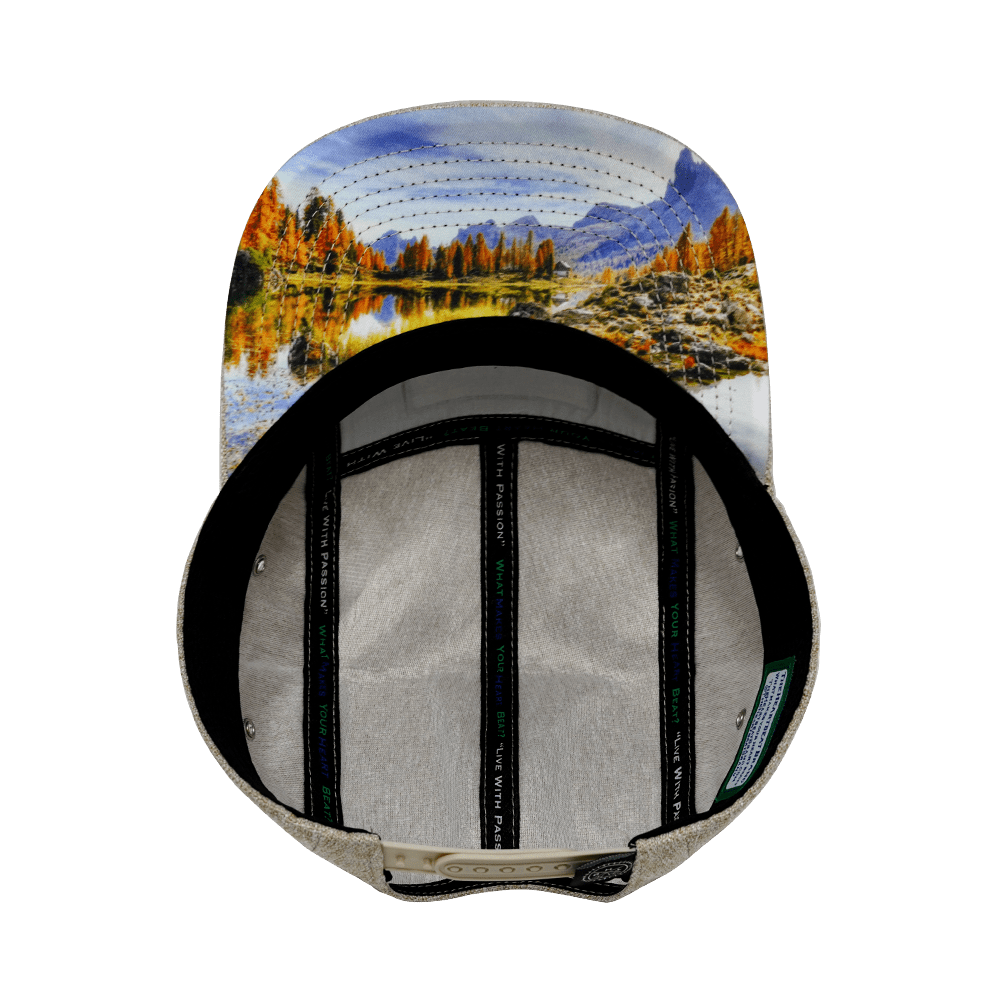 Mountains Hat - 5 Panel - Cream Hemp / Gray Hemp - Fabric Back